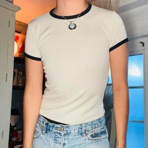 Brandy Melville Classic Cream Ringer Tee with Black Trim - Women